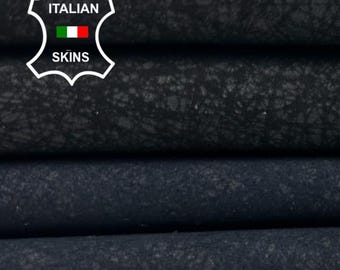 BLACK & DARK BLUE Distressed Vintage Look Soft Italian Lambskin Sheep Lamb Leather pack 2 hides skins total 6+sqf 0.9mm #C4981