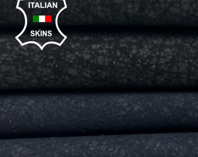 BLACK & DARK BLUE Distressed Vintage Look Soft Italian Lambskin Sheep Lamb Leather pack 2 hides skins total 6+sqf 0.9mm #C4981