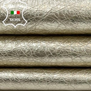 METALLIC LIGHT GOLD Crinkled Soft Italian Goatskin Goat Leather hide hides skin skins 6sqf 0.7mm #C1683