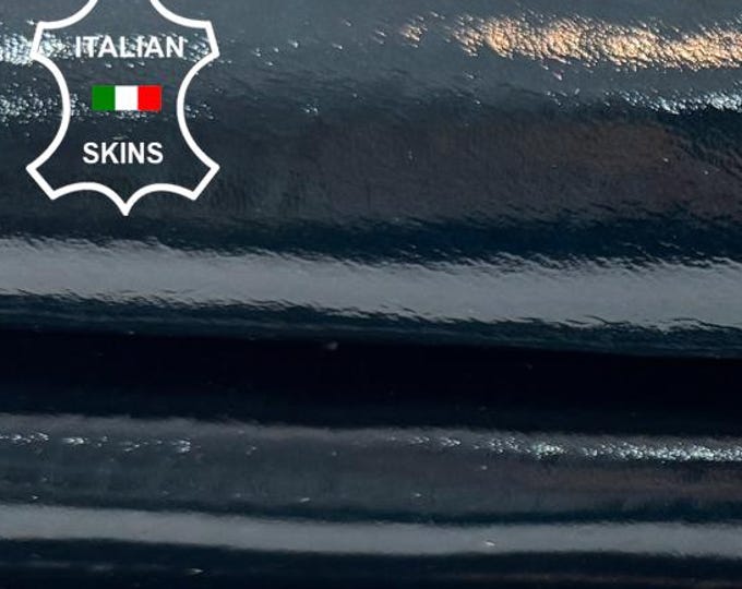 DARK TEAL BLUE Patent Shiny Thick Italian Lambskin Sheep Lamb leather hide hides skin skins 6+sqf 1.3mm #C6589