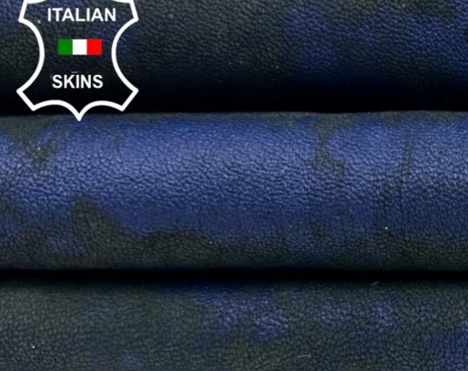 PURPLISH BLUE ANTIQUED Distressed Used Vintage Look Thick Soft Italian Lambskin Sheep Lamb leather hide hides skin skins 7sqf 1.3mm #C4507