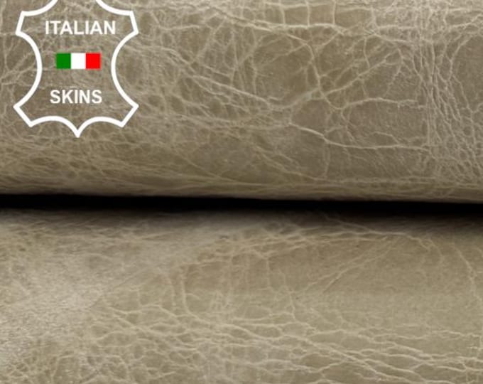 Delivered Duty Paid-KHAKI VINTAGE LOOK Crinkled Waxy Italian Goat leather skin 8+sqf 0.9mm #C6820