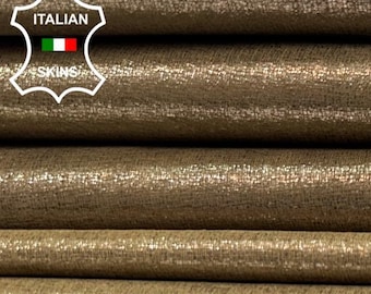 Delivered Duty Paid-KHAKI LAME SHIMMER Print Italian Goat leather pack 2  skins total 5+sqf 0.7mm #C5529