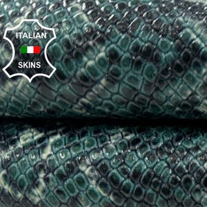 TEAL GREEN REPTILE Print Embossed On Strong Italian Goatskin Goat Leather skin 4+sqf 0.9mm #C4974