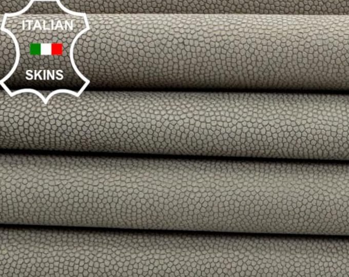 Delivered Duty paid - NATURAL KHAKI BEIGE Reptile Print On Soft Italian Lamb leather pack 2 skins total 10+sqf 0.7mm #Z168