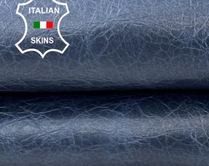 Delivered Duty Paid-SILVER BLUE CRACKED Crinkled Vintage Look Italian Goat leather skin 6+sqf 1.0mm #C6871