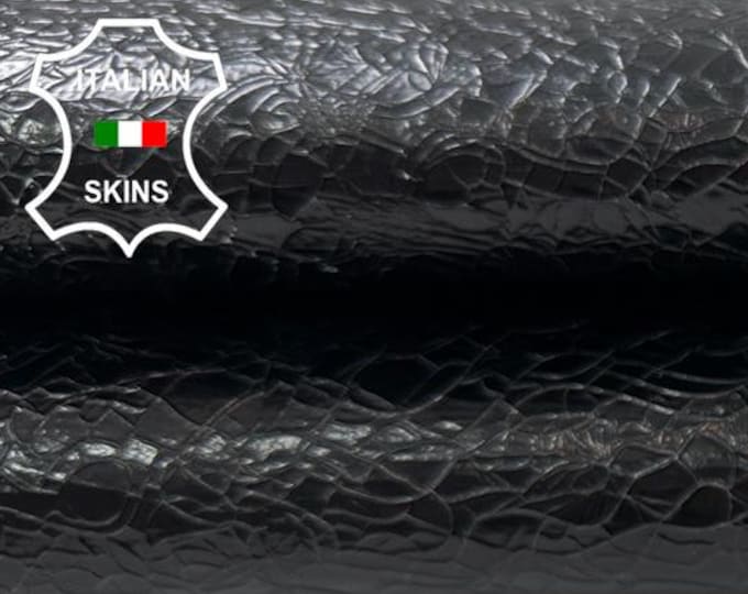 BLACK CRACKED On GREY Vintage Look Strong Italian Goatskin Goat Leather hide hides skin skins 5sqf 0.9mm #C3195