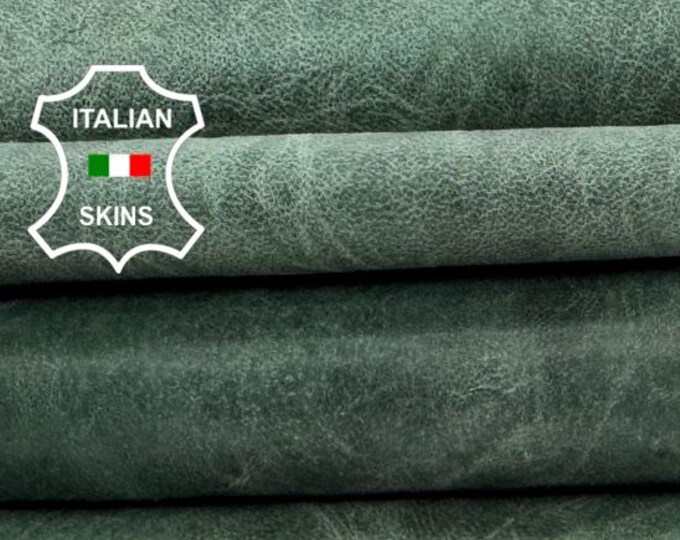 Delivered Duty paid - GREEN VERY VINTAGE Look Thin Italian Lamb leather pack 3 skins total 12sqf 0.6mm #Z291
