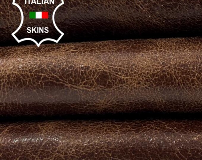 COGNAC BROWN CRACKED Vintage Look Soft Italian Lambskin Sheep Lamb leather hide hides skin skins 6sqf 0.9mm #C5311