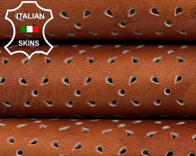 COGNAC BROWN TEXTURED Perforated Italian Lamb leather skin 5sqf 1.0mm #C7190