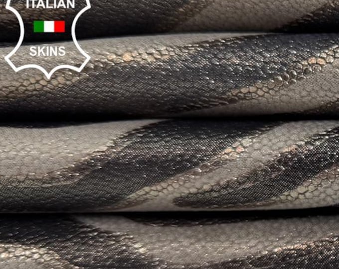 Delivered Duty Paid-TAUPE GREY SHIMMER Zebra Print On Italian Calf leather pack 2 skins total 11sqf 0.7mm #C6886