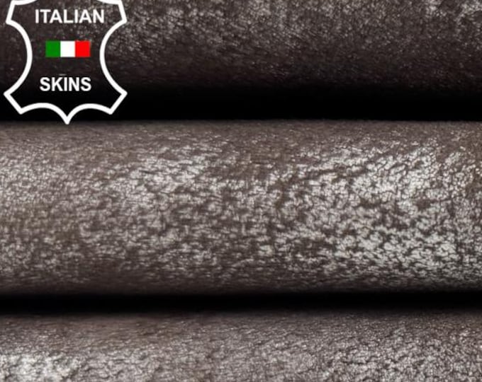METALLIC SILVER VERY Vintage Distressed Look Thick Soft Italian Lambskin Sheep Lamb Leather hide hides skin skins 6sqf 1.2mm #C6350