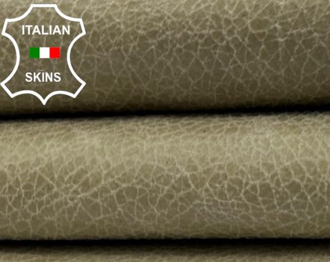 KHAKI BEIGE CRINKLED Vintage Used Look Thick Soft Italian Lambskin Sheep Lamb leather hide hides skin skins 7sqf 1.1mm #C5314