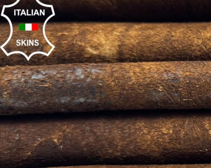 Delivered Duty Paid-BROWN VERY VINTAGE Look Vegetable Tan Thick Soft Lamb leather pack 3  skins total 18sqf 1.1mm #C6482