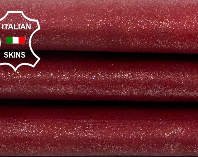 Delivered Duty paid - GLITTERS DISTRESSED PRINT On Red Coated Italian Goat leather skin 4sqf 1.0mm #C7855