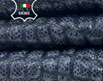Delivered Duty Paid-DARK BLUE LIZARD Print Crocodile Embossed Washed Vegetable Tan  Goat leather pack 2 skins total 9+sqf 1.0mm #C5456