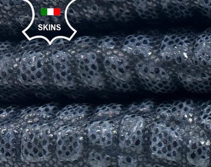 DARK BLUE LIZARD Print Crocodile Embossed Washed Vegetable Tan On Italian Goatskin Goat leather pack 2 hides skins total 9+sqf 1.0mm #C5456