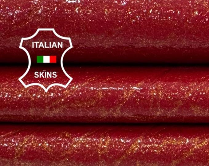 Delivered Duty paid - PATENT RED SHINY Textured Thick Italian Calf leather skin 7sqf 1.2mm #Z349