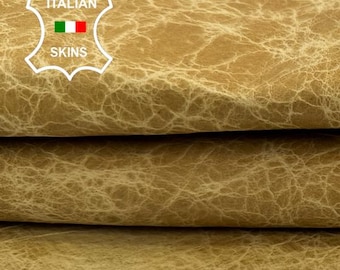 Free FedEx & Duties - MUSTARDY CAMEL WAXY Vintage Look Italian Goat leather skin 6sqf 0.9mm #C6822