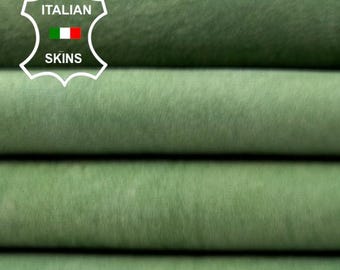 LIGHT MINT GREEN Nubuck Vintage Used Look Vegetable Tan Soft Italian Lambskin Sheep Lamb leather hide hides skin skins 4+sqf 0.8mm #C5051