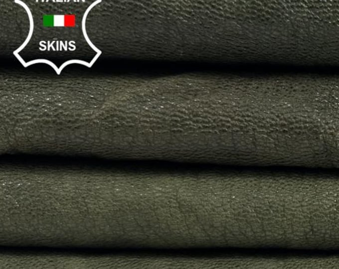 OLIVE GREEN ROUGH Very Vintage Look Vegetable Tan Thick Italian Goatskin Goat leather pack 2 hides skins total 9+sqf 1.1mm #C4337