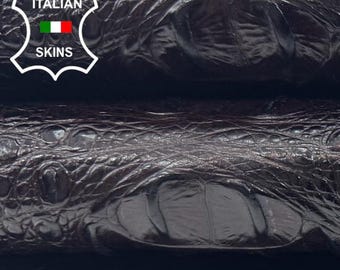 CHOCOLATE BROWN CROCODILE Alligator Embossed Print On Thick Strong Italian Calfskin Calf Cow Leather hides skin skins 24sqf 1.3mm #C6541