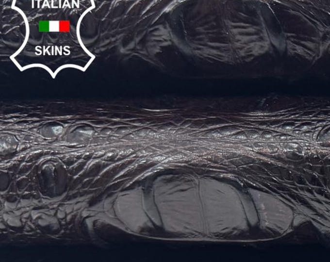 CHOCOLATE BROWN CROCODILE Alligator Embossed Print On Thick Strong Italian Calfskin Calf Cow Leather hides skin skins 24sqf 1.3mm #C6541
