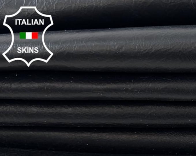 Delivered Duty paid - BLACK COATED CRINKLED Thick Italian Lamb leather pack 3 skins total 20sqf 1.1mm #Z384