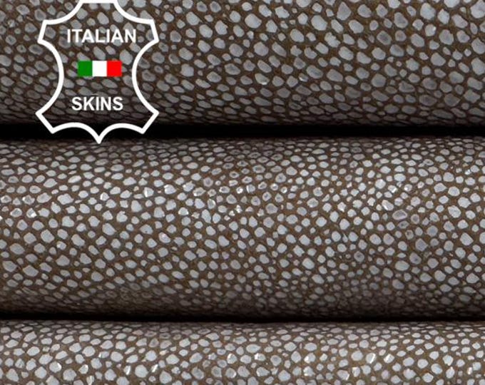 WHITE CRACKED LEOPARD Print On Brown Soft Italian Lamb leather skin 4sqf 0.9mm #C7370