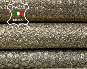 METALLIC GOLD 2 SHADES Scales Print On Vegetable Tan Thick Soft Italian Lambskin Sheep Lamb leather pack 2 hides total 5+sqf 1.3mm #C5009