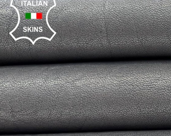 SILVER GREY PEARLIZED On Antiqued Black Vegetable Tan Thick Soft Italian Lambskin Sheep Leather hide hides skin skins 6sqf 1.4mm #C2041