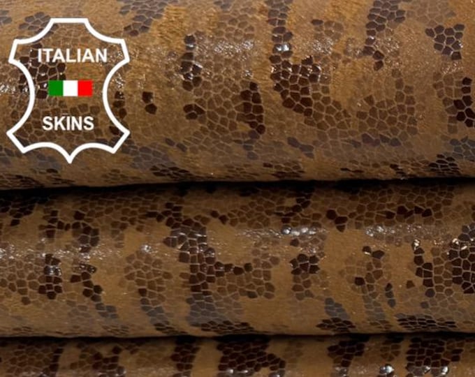 Free FedEx & Duties - BROWN CAMOUFLAGE PRINT On Vegetable Tan Thick Italian Goat leather skin 5+sqf 1.2mm #Z460
