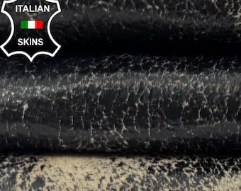 Delivered Duty Paid-BLACK CRINKLED VINTAGE Distressed On Beige Soft Italian Lamb leather skin 6+sqf 0.8mm #C6594
