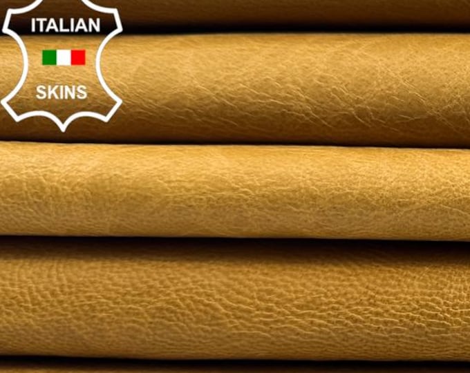 MUSTARD CRINKLED VEGETABLE Tan Italian Goatskin Goat leather pack 2 hides skins total 10sqf 0.8mm #C6100