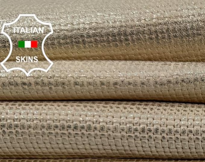 Delivered Duty paid - METALLIC GOLD EMBOSSED Vegetable Tan Vntage Look Soft talian Lamb leather pack 7 skins total 40+sqf 0.9mm #Z385