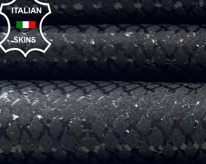 BLACK SHINY REPTILE Print On Thin Soft Italian Lambskin Sheep Lamb leather hide hides skin skins 7sqf 0.5mm #C6221
