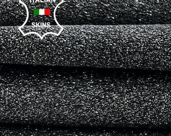 Delivered Duty Paid-METALLIC SILVER SHIMMER Rough Print On Black Thick Italian Goat Leather pack 2 skins total 5+sqf 1.6mm #C2500