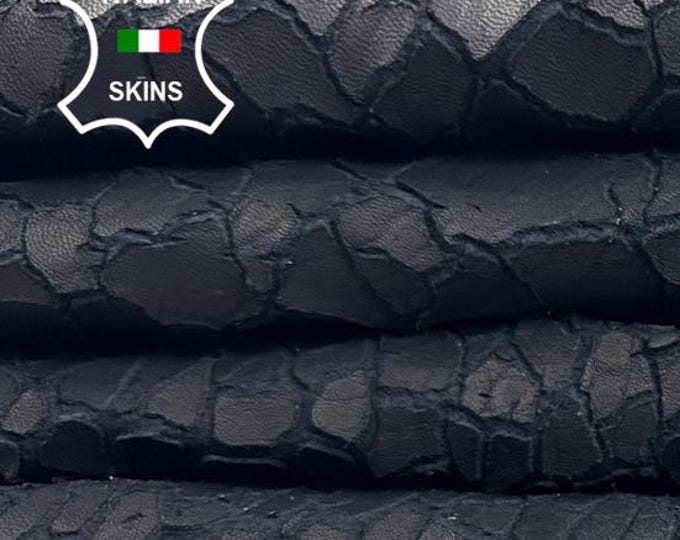 BLACK Dry Mud Cracked Naturally Textured Thick Italian Lambskin Sheep Lamb leather pack 2 hides skins total 12+sqf 1.2mm #C5316