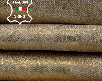 Delivered Duty Paid-METALLIC HOLOGRAPHIC GOLD Vintage Look Print On Thick Italian Calf leather skin 10sqf 1.1mm #C6702
