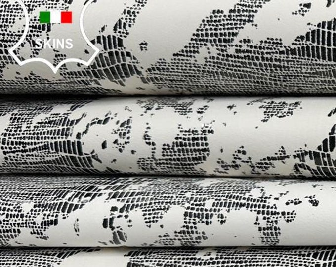 GUNMETAL TEJUS REPTILE Camo Design Print On White Thick Italian Lambskin Sheep Lamb Leather pack 2 hides skins total 18sqf 1.1mm #C2799