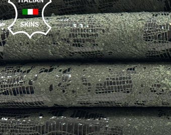 OLIVE GREEN CAMO & Tejus Reptile Print On Vegetable Tan Thick Italian Lambskin Sheep Lamb leather pack 2 skins total 12+sqf 1.2mm #C4477