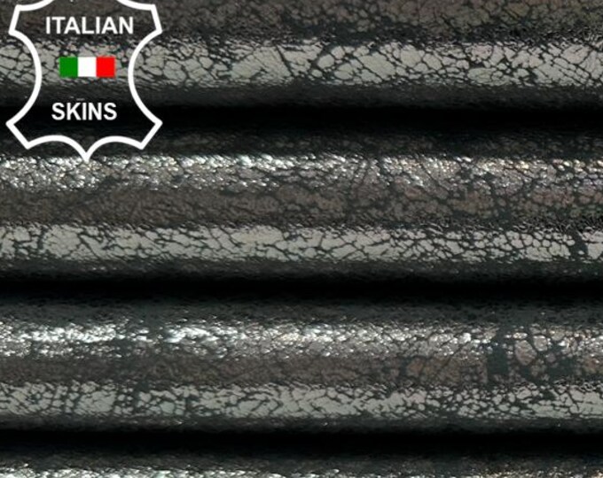 METALLIC SILVER CRACKED On Grey Italian Calfskin Calf Cow leather hide hides skin skins 7sqf 1.0mm #C4431