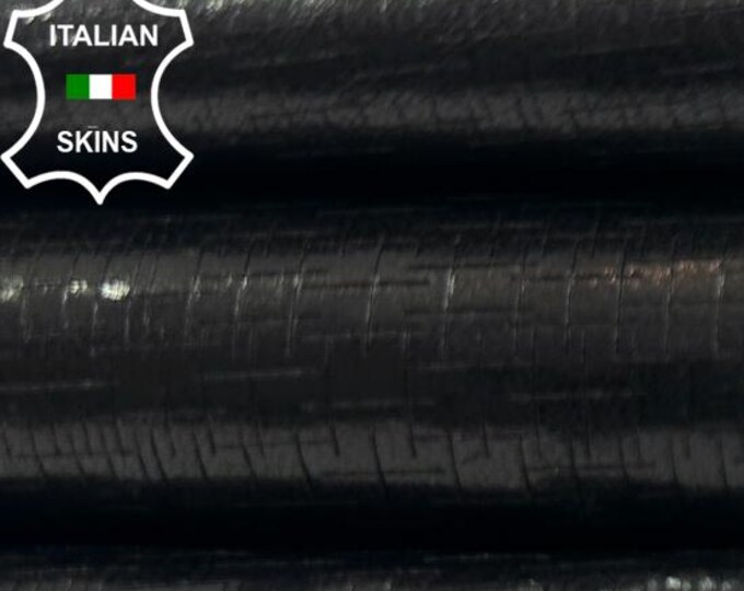 BLACK SHINY TEXTURED Vegetable Tan Soft Italian Lambskin Sheep Lamb Leather hide hides skin skins 3sqf 0.9mm #C4975