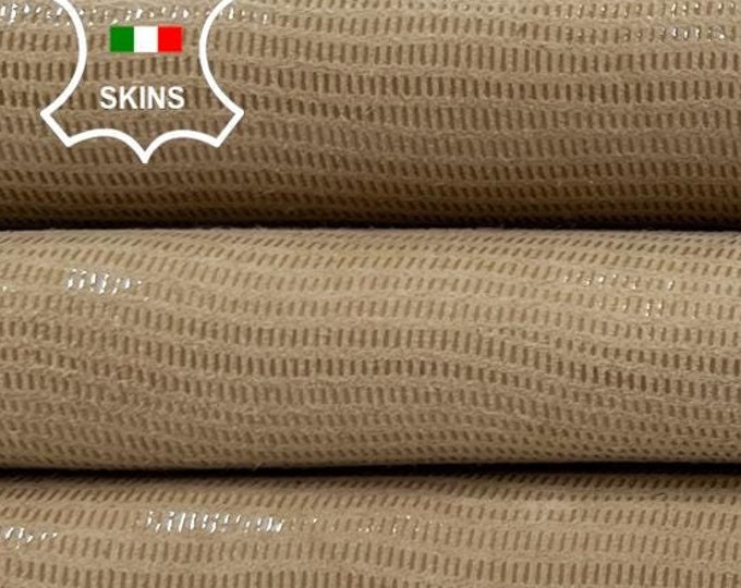 BEIGE NUBUCK SHINY Lizard Reptile Print On Soft Italian Goatskin Goat Leather hide hides skin skins 5sqf 0.7mm #C1550