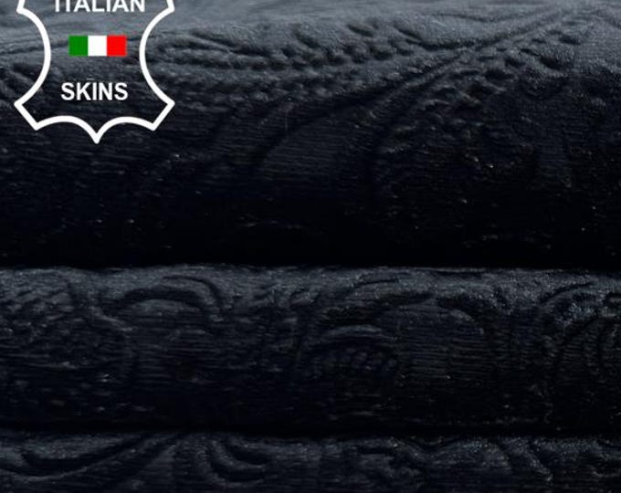 Delivered Duty Paid-BLACK FLOWERS VELVET Print On Soft Italian Lamb leather skin 5sqf 1.0mm #C6830