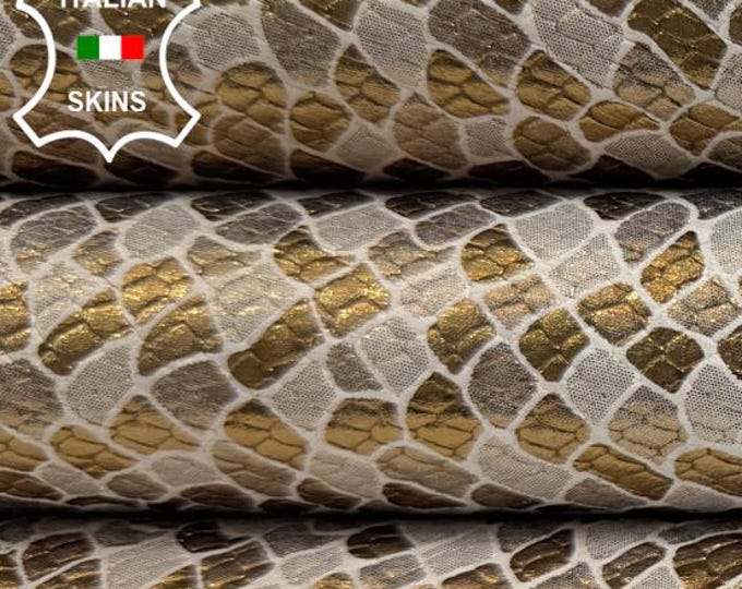 Delivered Duty Paid-METALLIC BRASS OLD Gold Snake Print On Thick Italian Calfskin Calf Cow leather skin 9+sqf 1.1mm #C6655