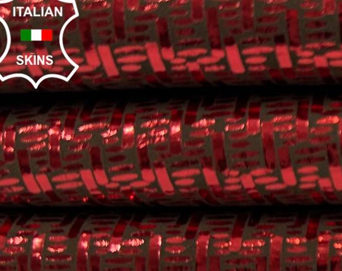 METALLIC RED TEXTURED Print On Brown Soft Italian Goatskin Goat Leather hide hides skin skins 3+sqf 0.8mm #C4969