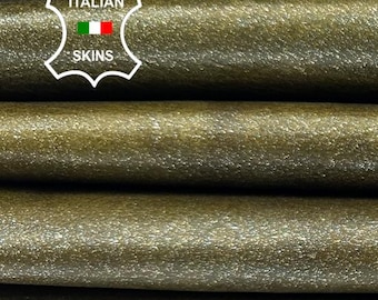 OLIVE GREEN GLITTERED Shimmer Distressed Italian Goatskin Goat leather pack 3 hides skins total 11sqf 0.9mm #C5532