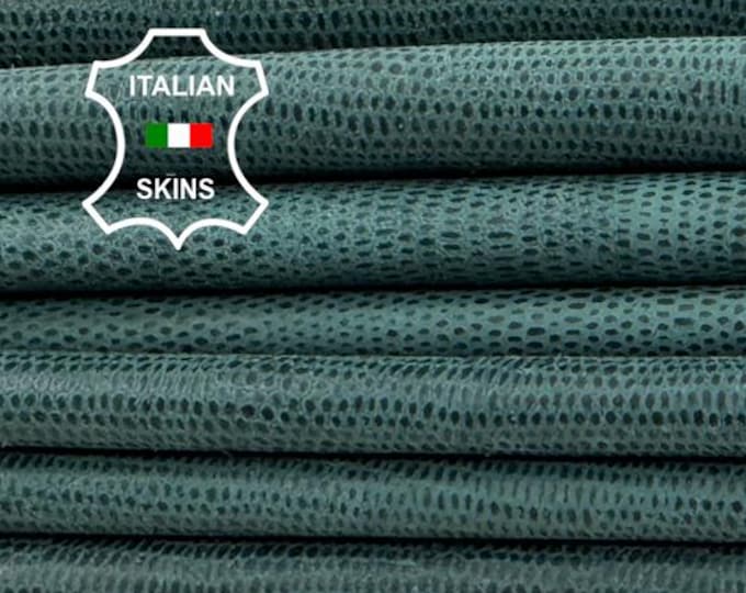 Delivered Duty paid - GREEN LIZARD REPTILE Print Vintage Look On  Soft Italian Lamb leather pack 6 skins total 30+sqf 0.7mm #Z18
