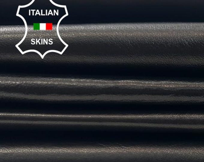 BLACK PLONGE ANILINE Shiny Soft Italian Lambskin Sheep Lamb leather pack 2 hides skins total 7+sqf 0.9mm #C5681